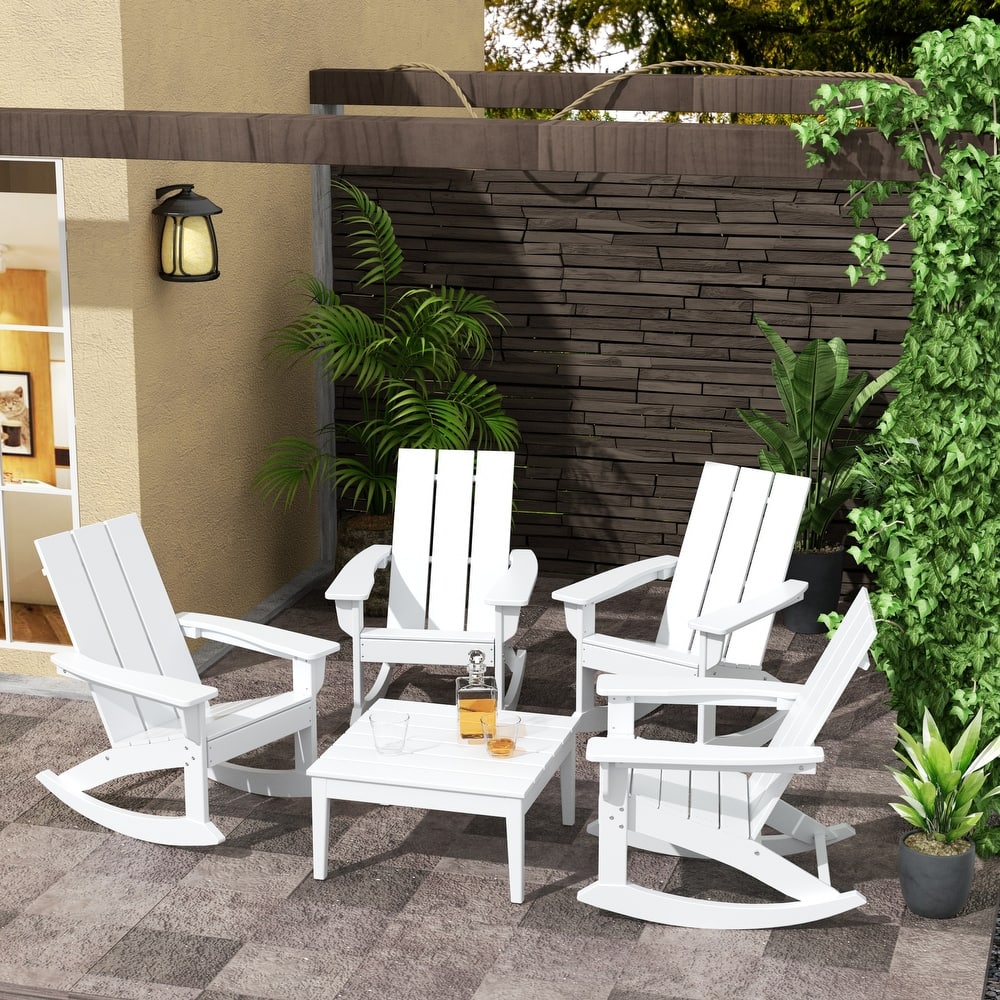 Shoreside 5-Piece Poly All Weather Rocking Chair Conversation Set