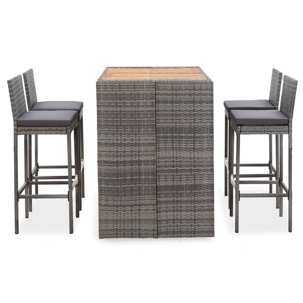 vidaXL Solid Acacia Wood Outdoor Bar Set 5 Pieces Poly Rattan Furniture 