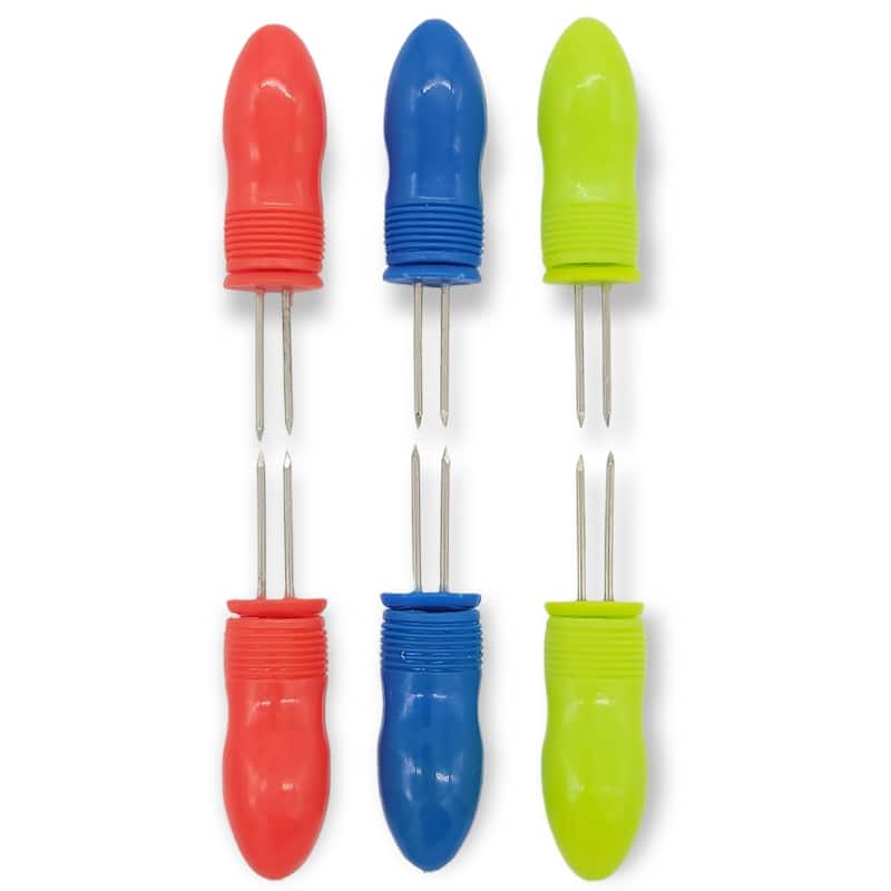 Handy Housewares 6 Piece Jumbo Corn Holders Corn Cob Skewers Handle Set - 3 Pair - Multicolor