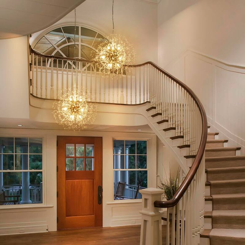 9-Light Modern Glam Sputnik Starburst Globe Pendant Linear Firework Crystal Chandelier for Living Room