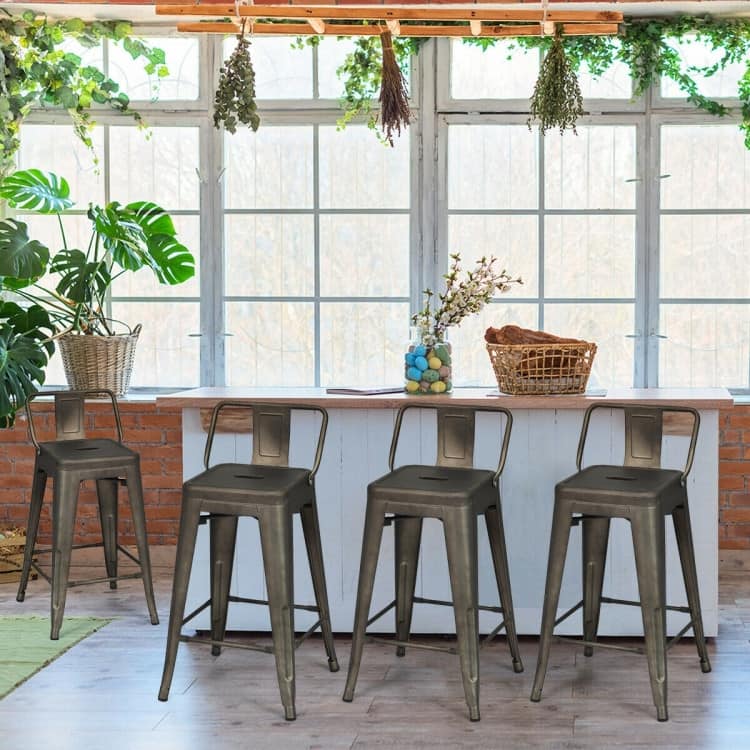 24" Set of 4 Low Back Metal Counter Stool Stools - 17" x 17"x 31" (L x W x H)