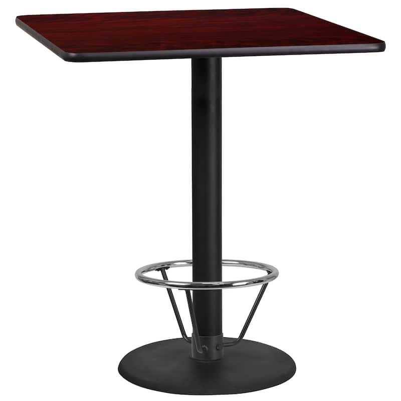 36'' Square Laminate Table Top with 24'' Round Bar Height Table Base - Mahogany