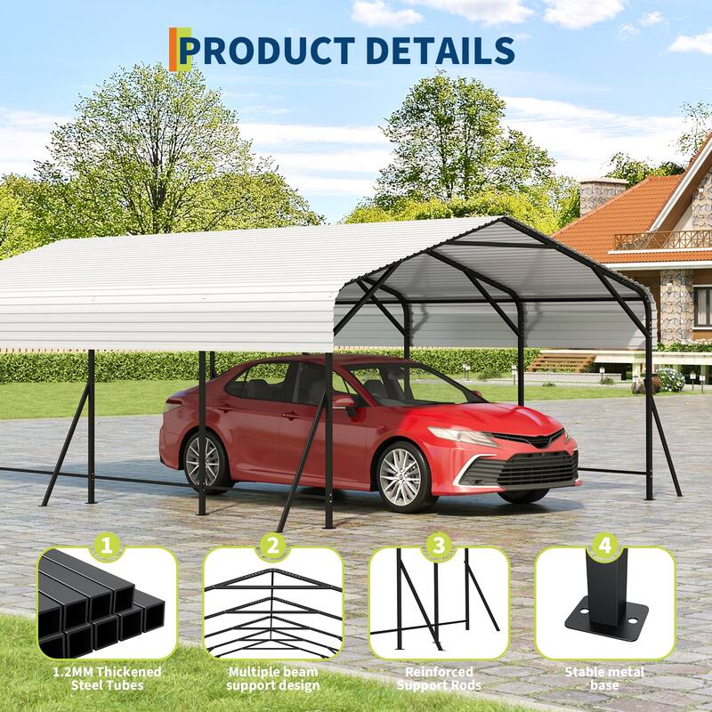 Heavy Duty Carport, Metal Carport with Reinforced Frame and Base for All Weather, Car Ports Heavy Duty for Rucks, Boats