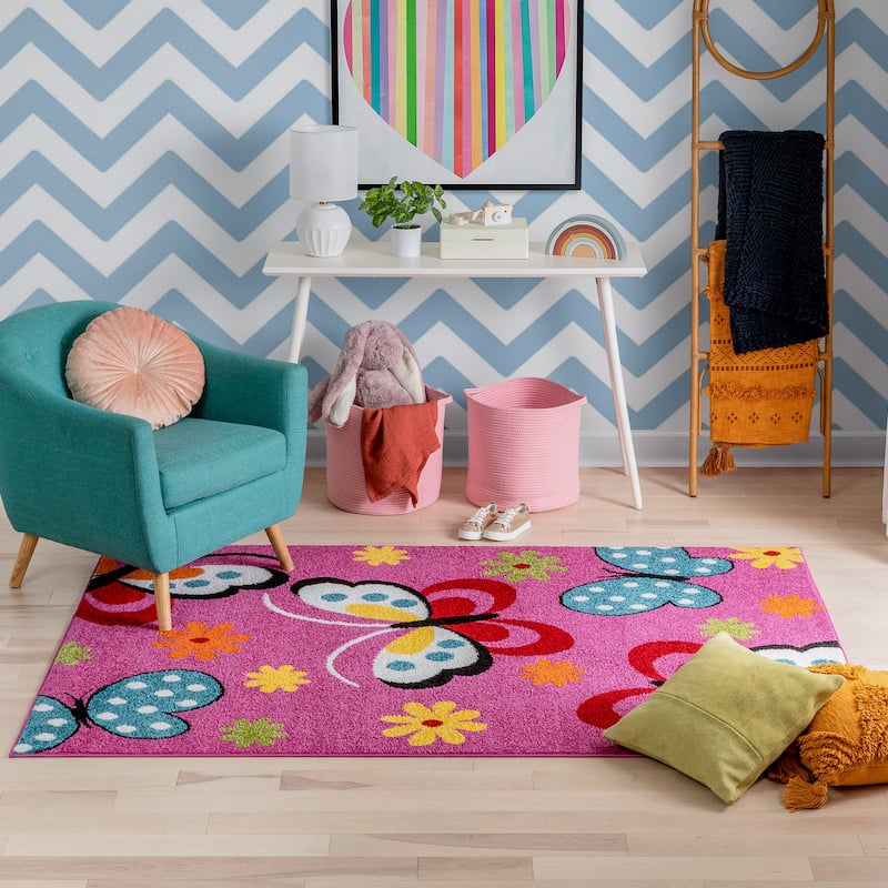 Well Woven Starbright Daisy Butterflies Kids Area Rug