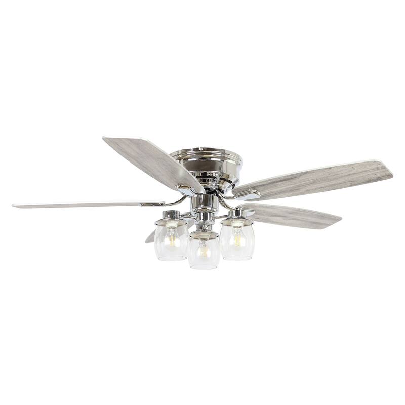 52" Indoor Chrome Downrod Mount Chandelier Ceiling Fan With Light and Remote Control
