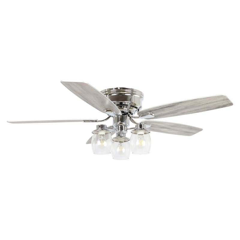 52 in. Indoor Chrome Downrod Mount Chandelier Ceiling Fan With Light and Remote Control