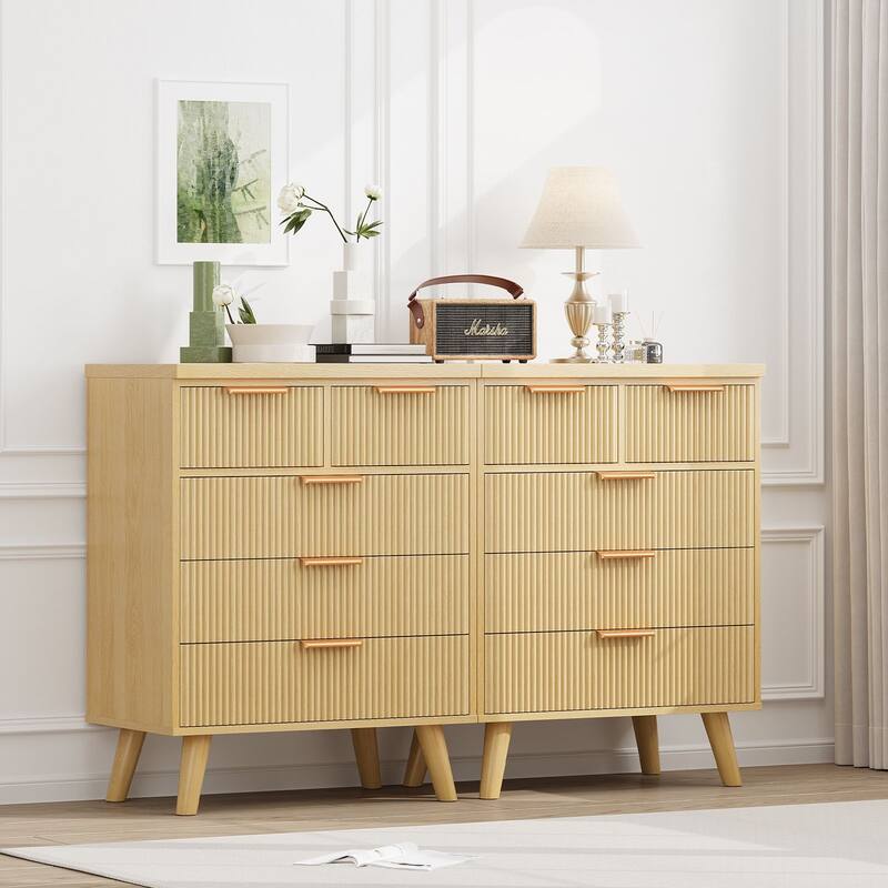 Gymojoy Fluted 5 Drawer Dresser, Modern Wood Chest of Drawers, Closet Dresser Organizer
