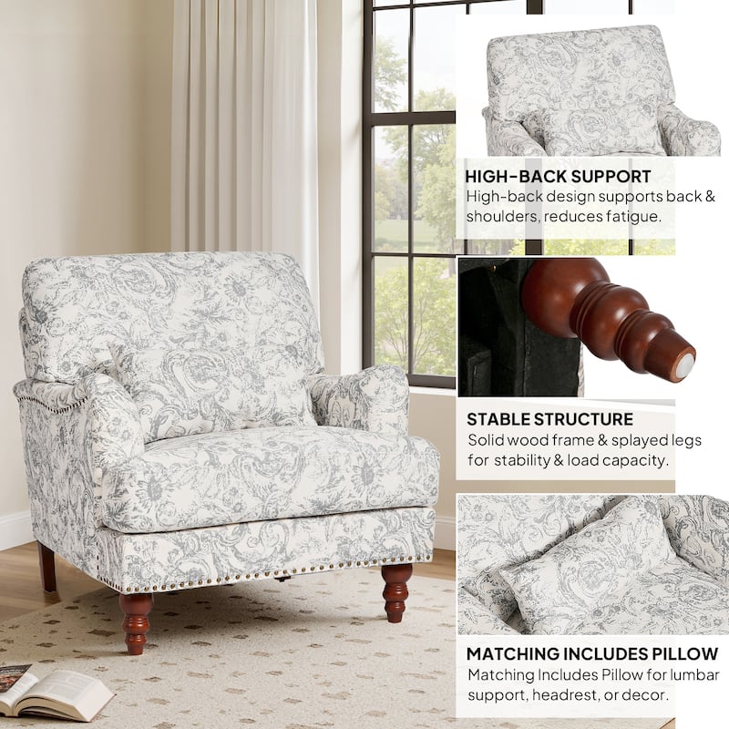 Mid Century Chenille Upholstered Accent Chair with Nailhead Trim