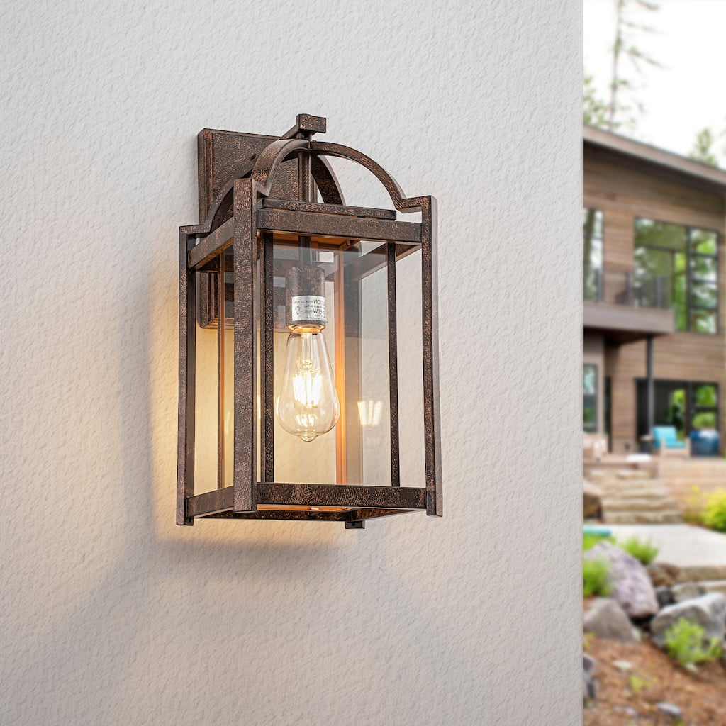 Rustic Bronze Outdoor Wall Sconce Lantern Vintage Metal House Shade - W8.27 x H16.93 inch