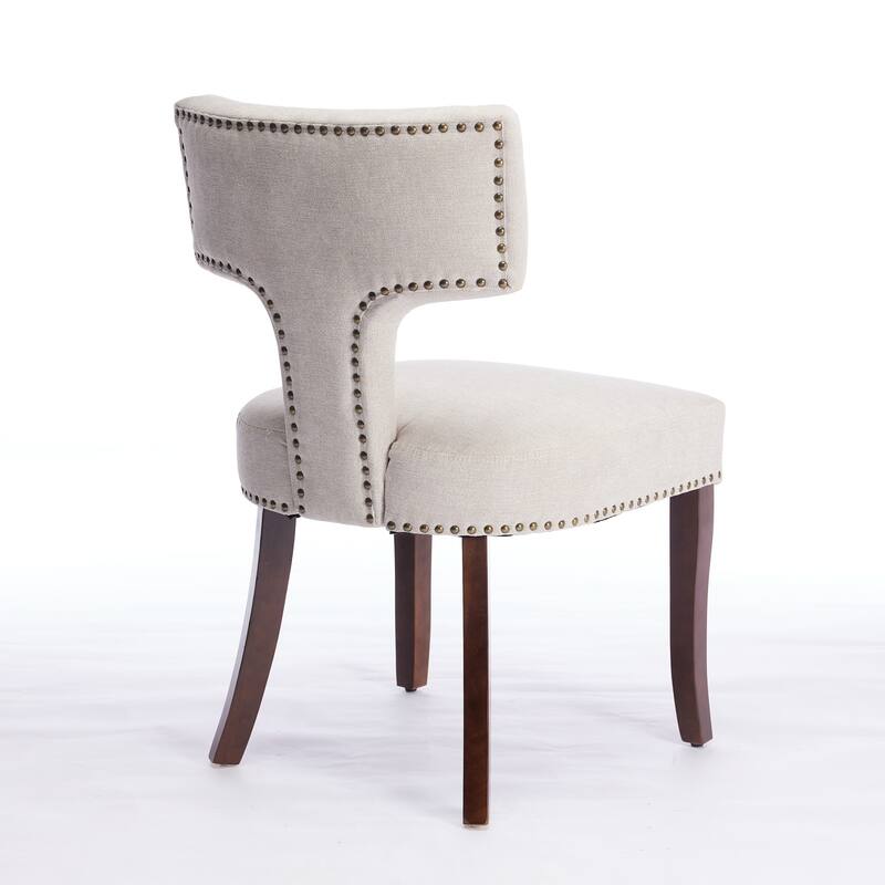 Mid Century Modern Dining Chairs Set of 2, Farmhouse Linen Fabric Upholstered Accent Chair Curved Backrest