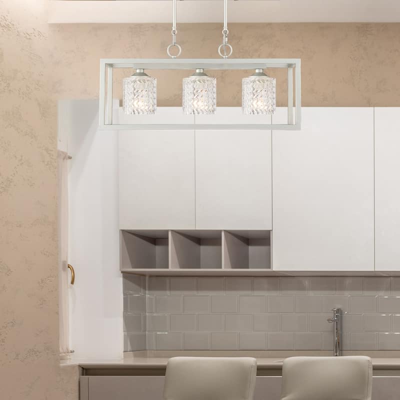 Allegray 3-light Modern Farmhouse Rectangle Chandelier Kitchen Island Pendant with UL Certified - Nickel Dust