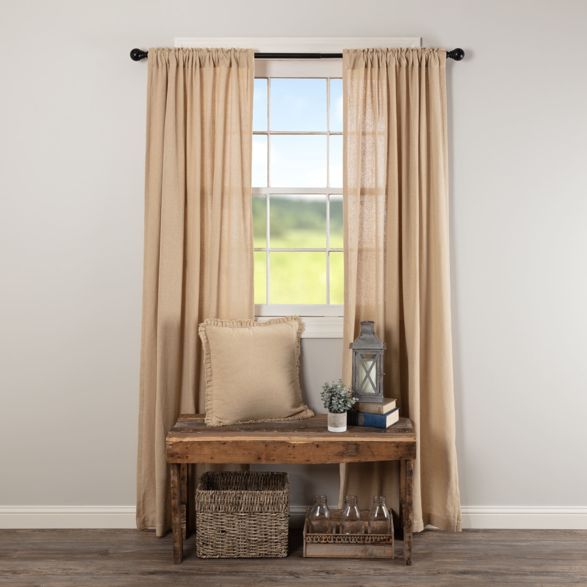 VHC Brands Burlap Natural Curtain Tan Panel Set 84x40 VHC Brands Burlap Natural Curtain Tan Panel Set 84x40