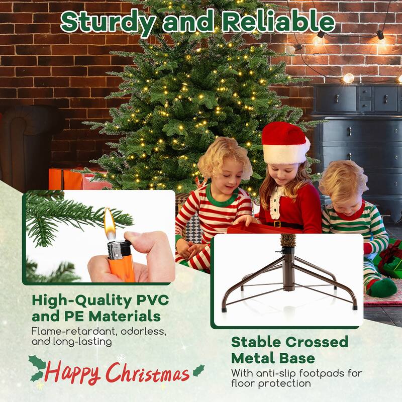 Gymax 7 FT Artificial Xmas Tree w/ 1303 PE PVC Branch Tips 500 Warm
