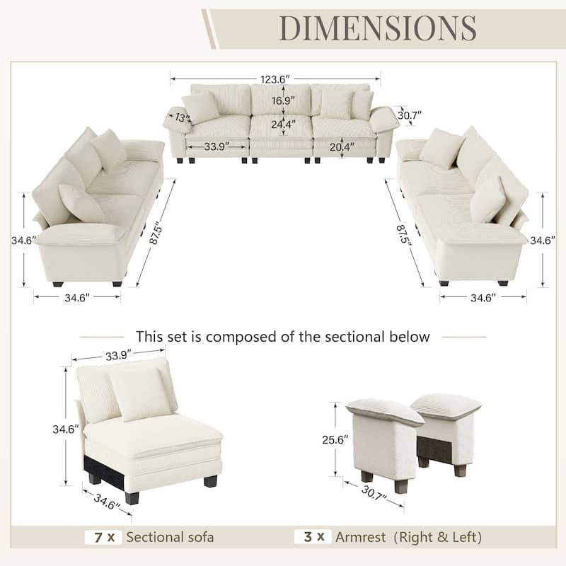 MAISON ARTS 3-Piece Sofa Set for Living Room, Comfy 3-Seater with Loveseat or Armchair, Modular Sectional Couch with Pillows