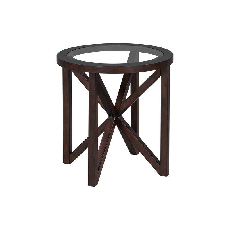 Modern Round Glass Coffee Table with Solid Wood Base - Tempered Glass Top for Living Room, Terrace, Study