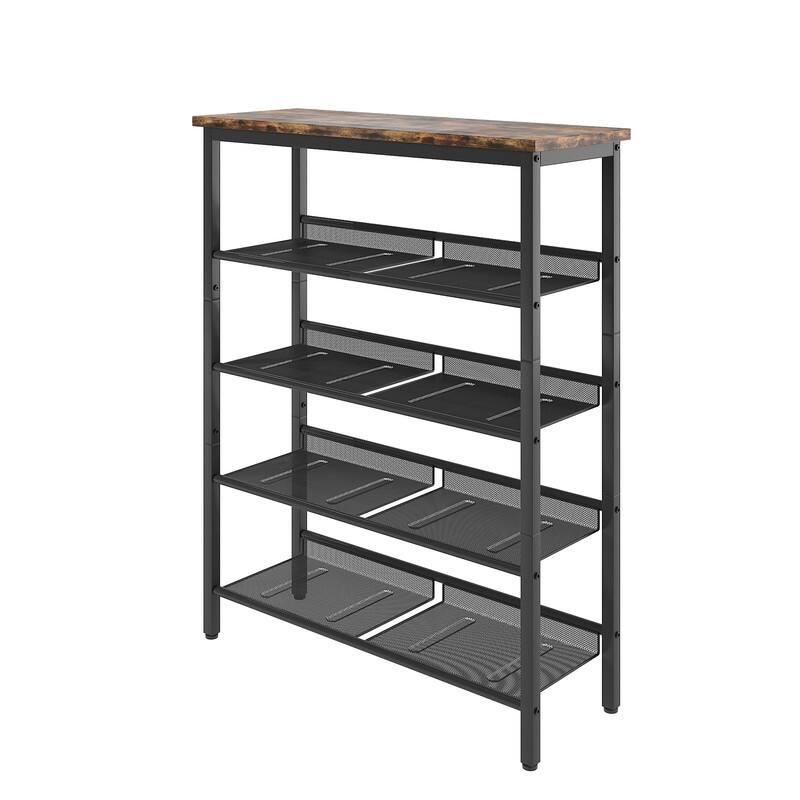 Industrial Shoe Rack, 5-layer 20-24 Pairs Shoes Shelf Organizer with 4 mesh shelves for Entrance, Entryway, Living room, Bedroom