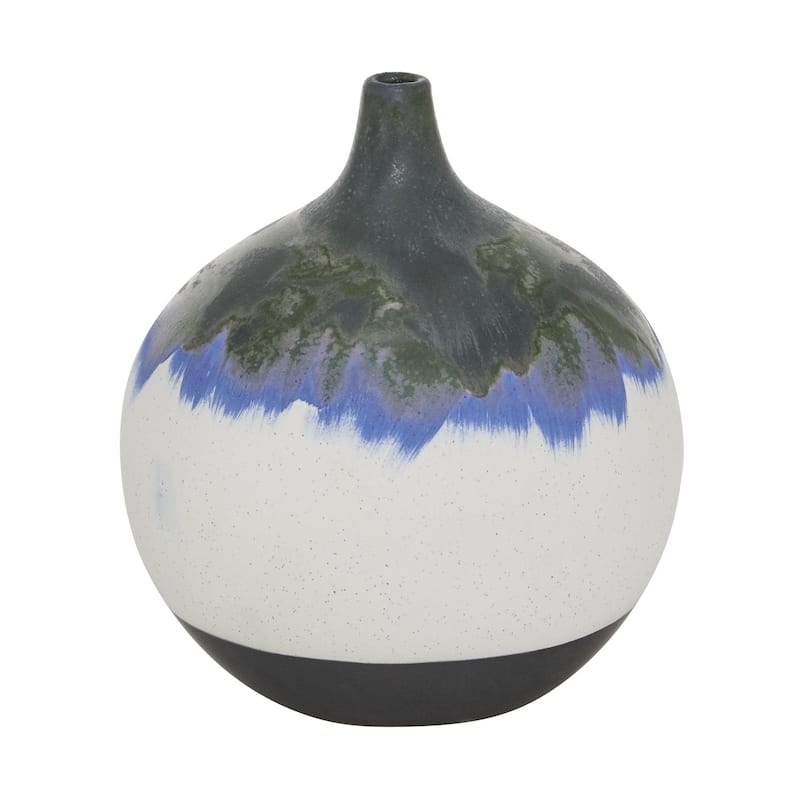 Ceramic Abstract Handmade Decorative Vase with Dripping Effect - White - Roche River Decor - White