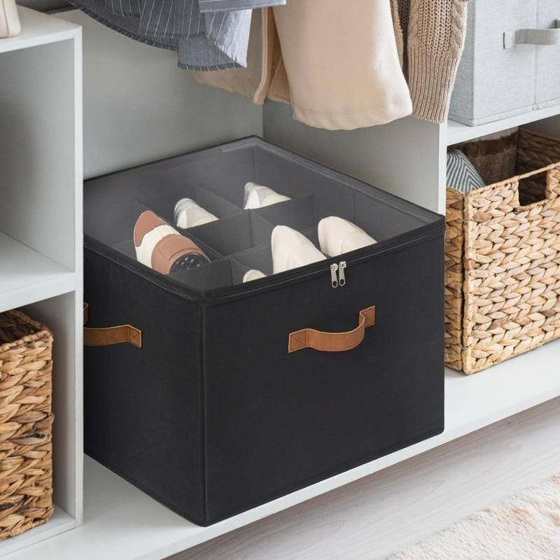Shoe Organizer,Adjustable Dividers & Clear Cover