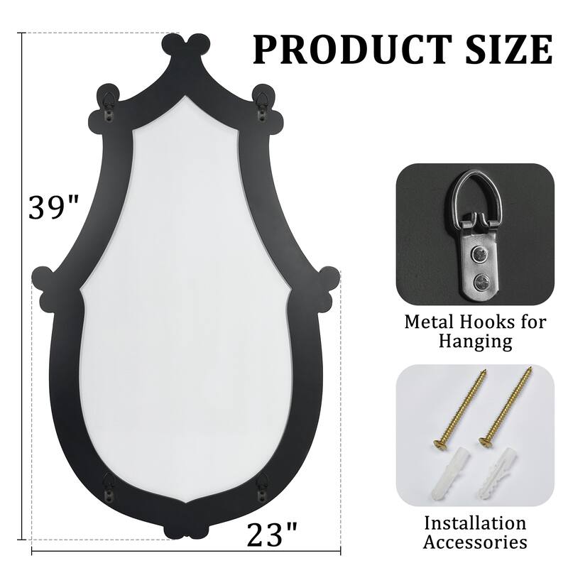 Vintage Black Wood Oval Wall Mirror