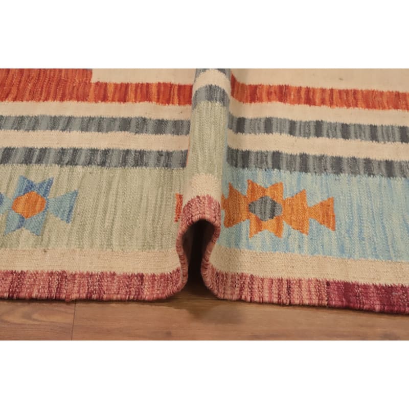 Hand Woven Oriental 100% Wool Carpet Southwestern Medallion Navy Blue & Blues Kilim Area Rug - 13' 2'' X 9' 10''