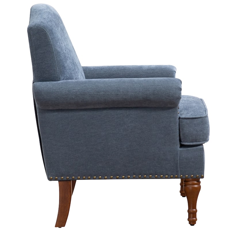 Accent Chair for Living Room Bedroom, Fabric Upholstered Armchair w/ Wood Legs, Nailhead Trim Comfy Single Sofa Side Chair
