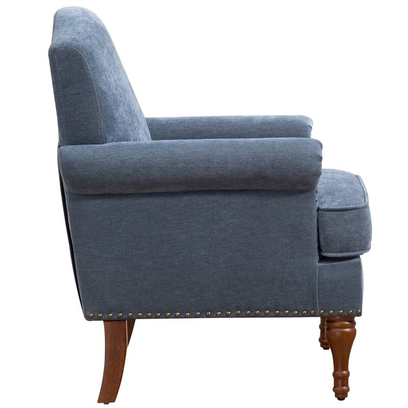 Upholstered Accent Chair with Nailhead Trim, Comfy Chenille Club Sofa Chair, Lounge Armchair with Springs Cushions & Wood Legs