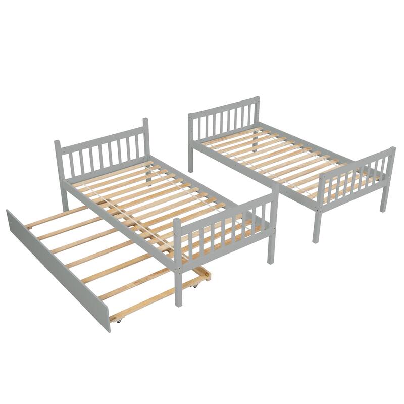 Twin/Full Size Bunk Bed with Trundle, Convertible to 2 Platform Bed