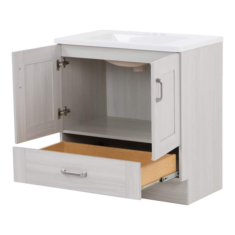 Spring Mill Cabinets Noelani 30" Bathroom Vanity With 2-Door Cabinet, Drawer, and White Sink Top