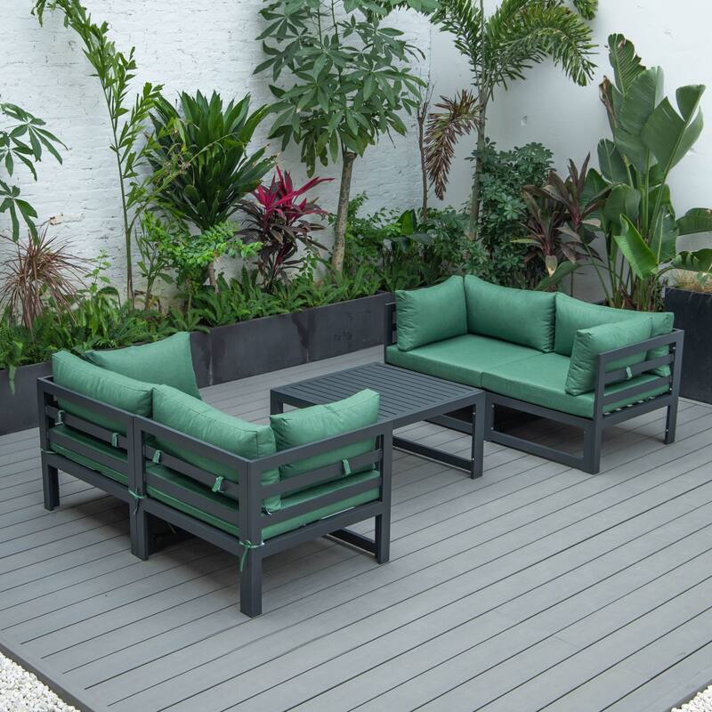 LeisureMod Chelsea 5-Piece Outdoor Patio Sectional and Coffee Table Set with Cushions