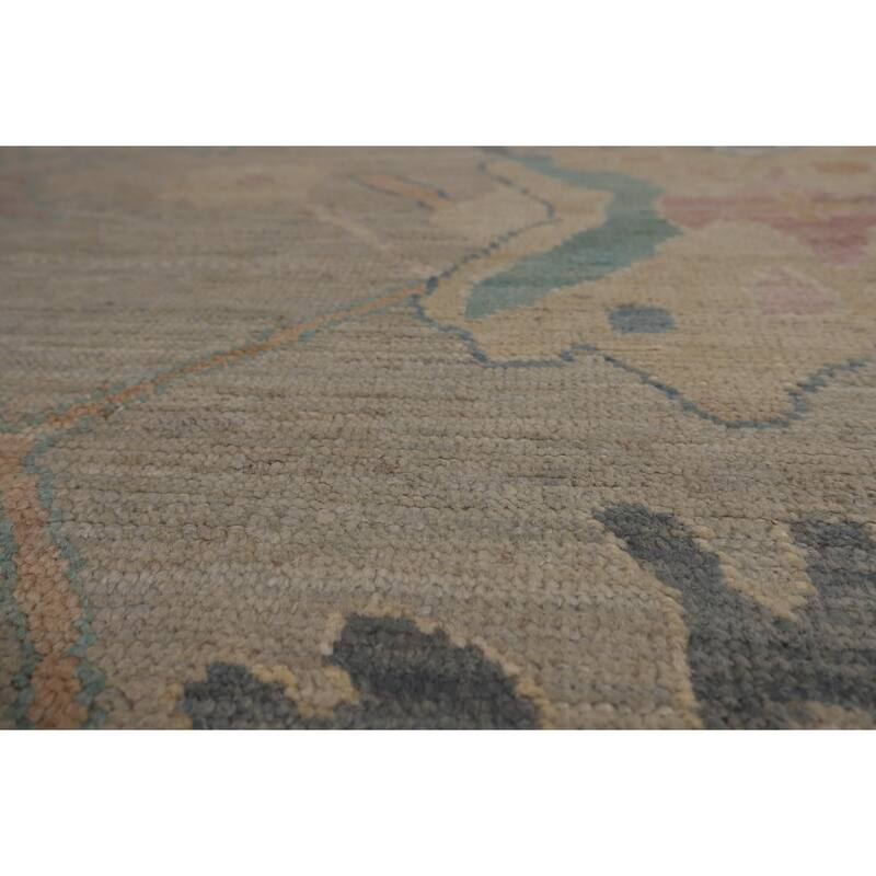 Beige Oushak Turkish Rug Hand-Knotted Oriental Wool Carpet - 8'11"x 11'11"