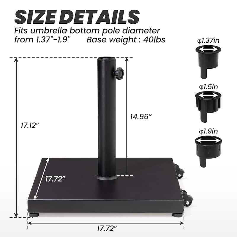 Patio Outdoor Market Umbrella Holder Base 40/55 Pound Square Stand for Pole Umbrella