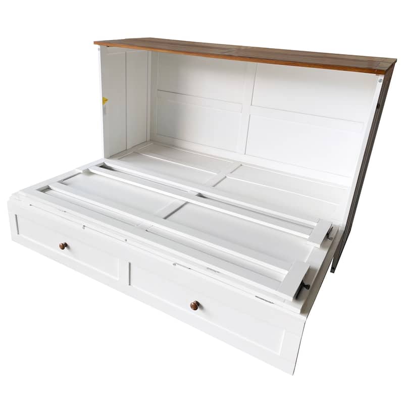 MERAX Solid Pine Murphy Bed Chest with Charging Station and Large Storage Drawer