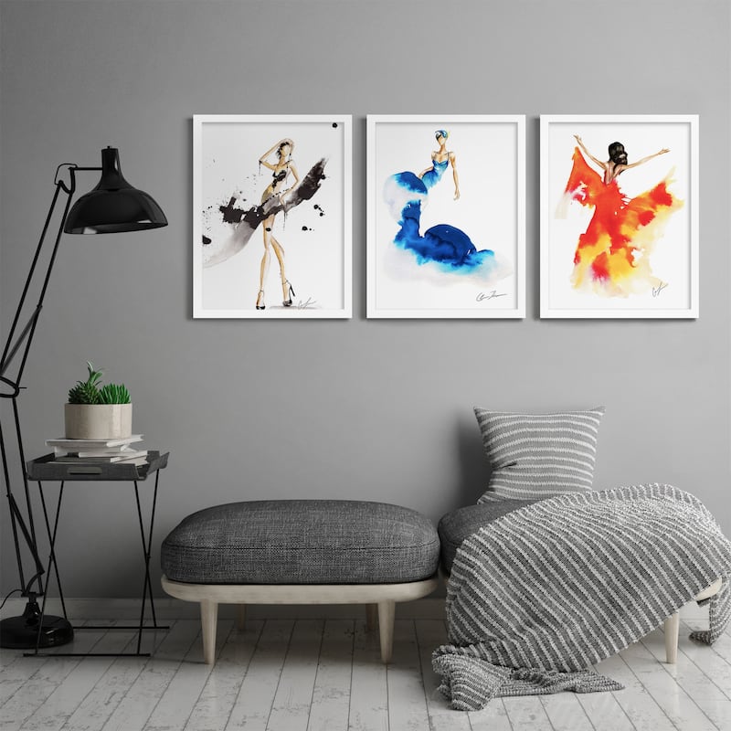 Fashion Pops Of Color By C Thompson 3 Piece Framed Print Wall Art Set ...