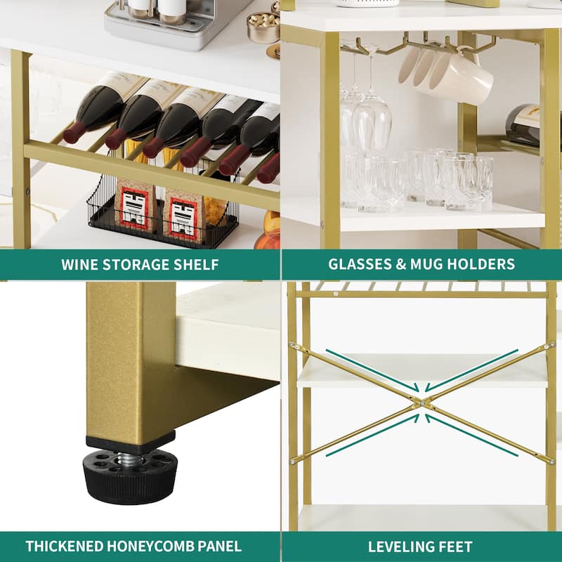 Moasis 40" Kitchen Microwave Stand Bakers Rack, Coffee Bar Station Wine Storage Utility Shelves