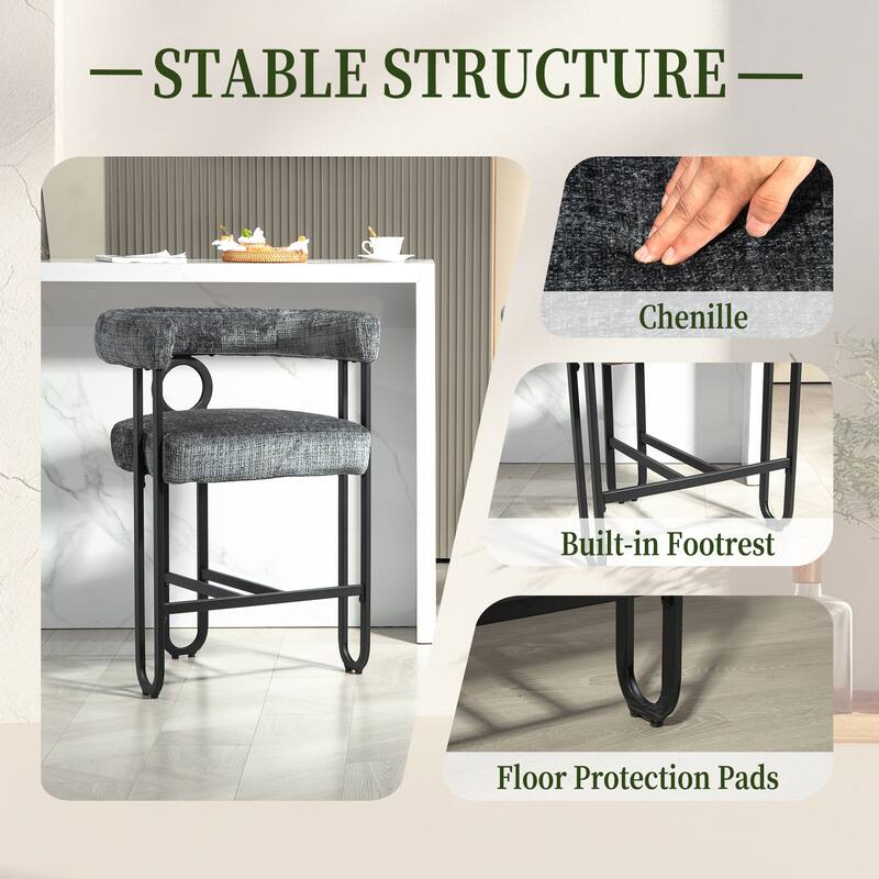 Modern Bar Stool with Back for Kitchen 2PCS