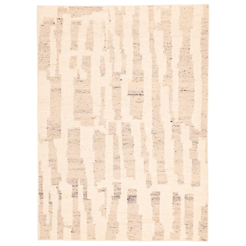 ECARPETGALLERY Flat-Weave Marrakech Cream Wool Kilim - 5'6 x 7'4