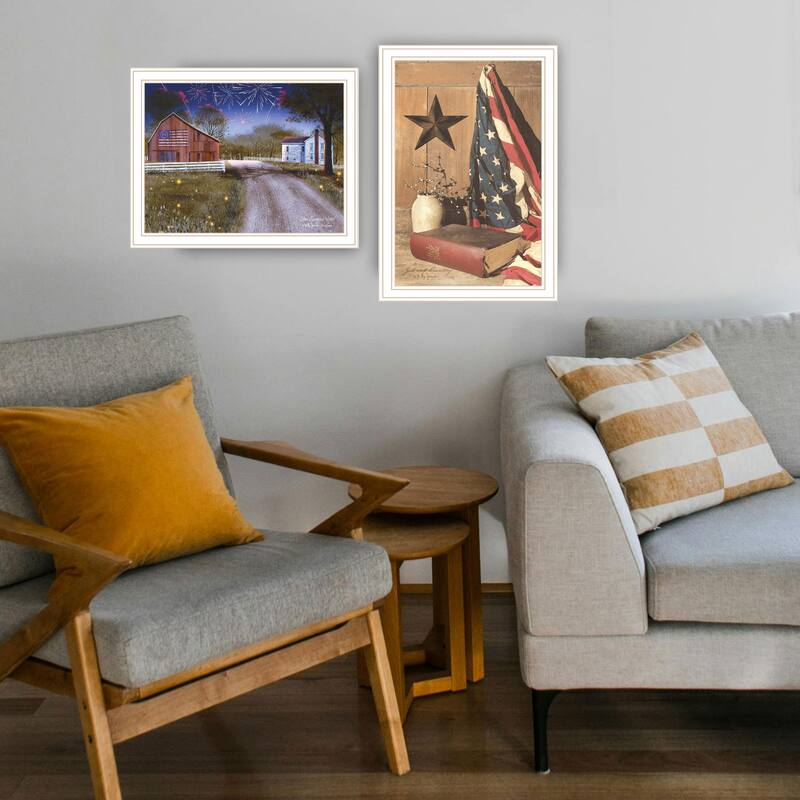2-Piece Framed Wall Art Set - Star Spangled Night & God & Country, White Frame