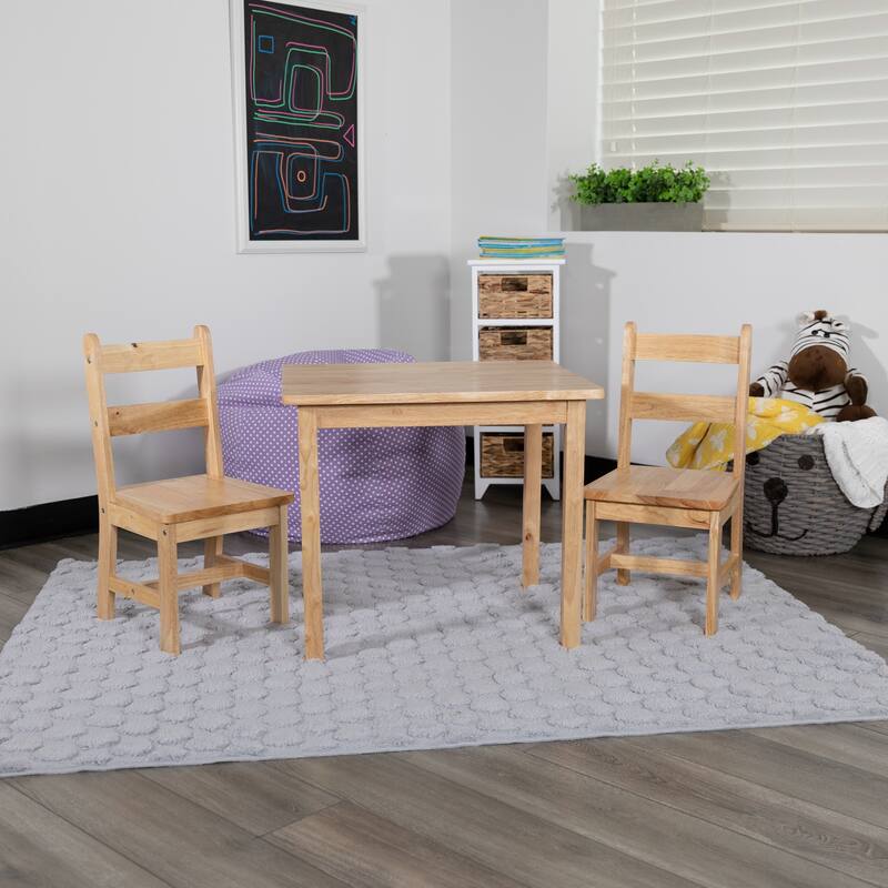 Kids 3 Piece Solid Hardwood Table and Chair Set for Playroom, Kitchen