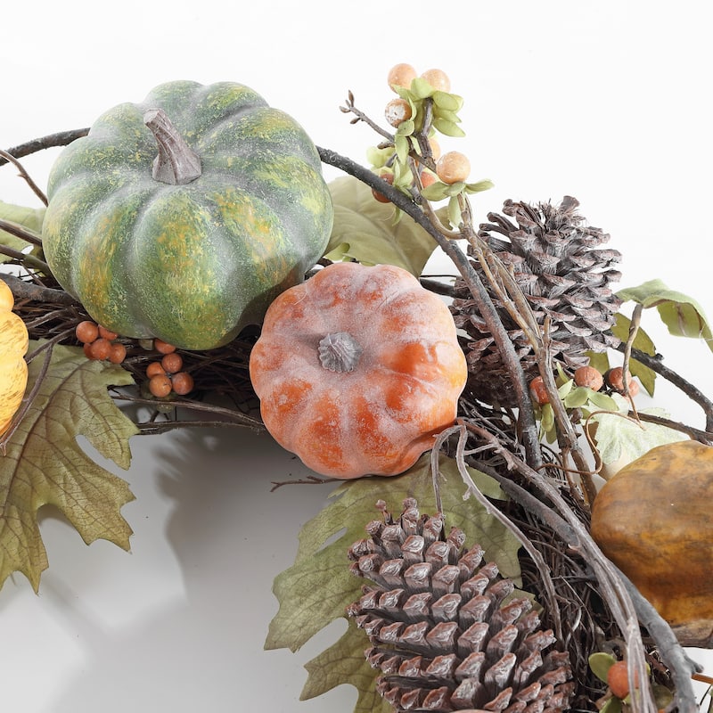 SAFAVIEH Faux 24 Inch Oak Leak Wreath W/ Pumpkins - 24" W x 24" D x 7" H