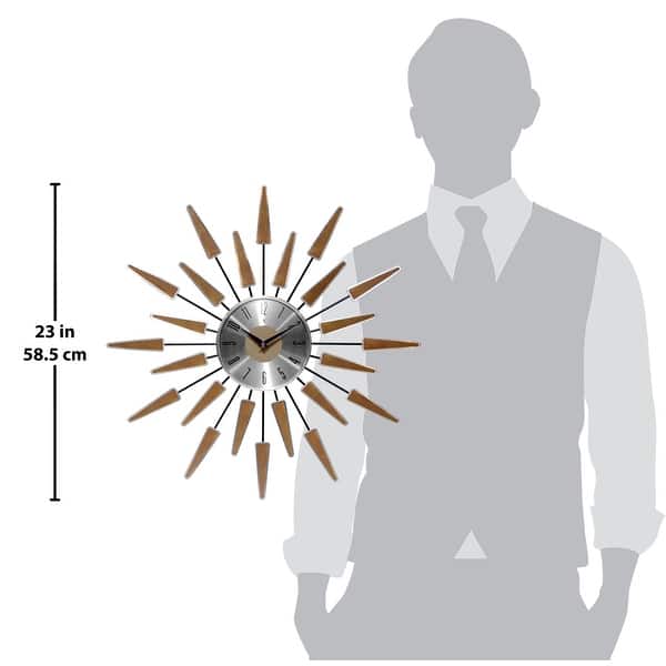 Satellite Starburst Mid-Century Modern Large 23 inch Wall Clock by Infinity Instruments - 23 x 2 x 23