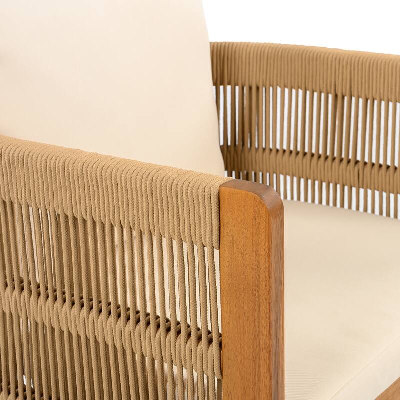 Roomfitters Outdoor Dining Chairs 2-Pack, Acacia Wood Patio Chairs with Rope Weave and Cushions, Weather-Resistant