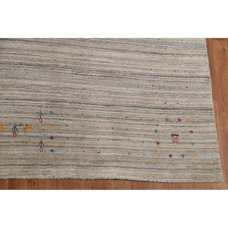 Striped Gabbeh Square Area Rug Handmade Beige Wool Carpet - 9'8"x 9'7"