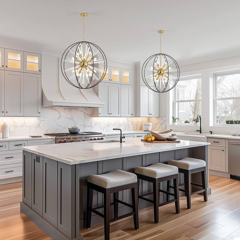 Modern Chandelier 35" 10-light Black and Gold Orb