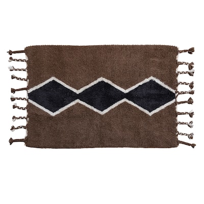 Cotton and Wool Blend Rug with Pattern and Braided Tassels - 72.0"L x 48.0"W x 0.5"H - 72.0"L x 48.0"W x 0.5"H