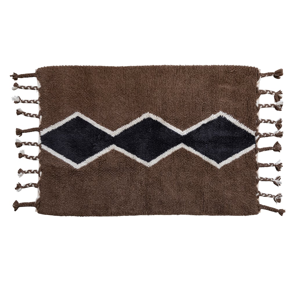 Cotton and Wool Blend Rug with Pattern and Braided Tassels - 72.0"L x 48.0"W x 0.5"H - 72.0"L x 48.0"W x 0.5"H