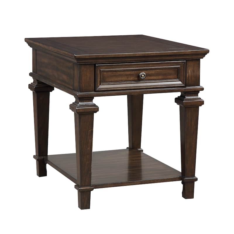 Traditional Design End Table with Storage Drawer Espresso Finish Living Room Furniture 1pc