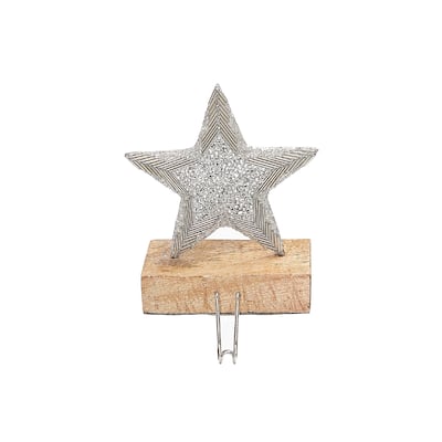 Christmas Star Stocking Hanger On Mango Wood