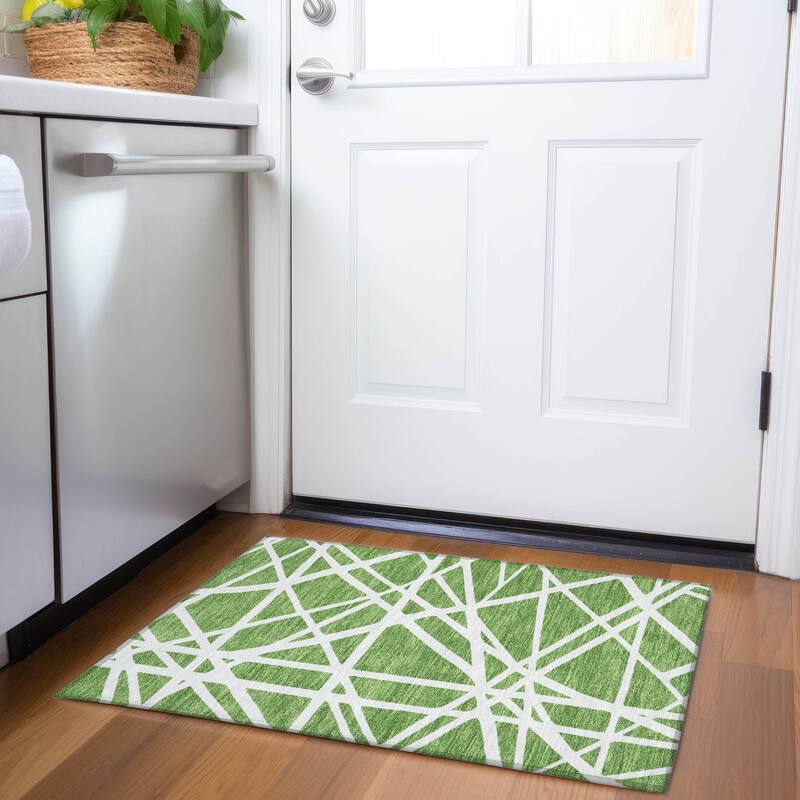 Premium Washable Super Soft Contemporary Harvey Mayfield Rug - Green - 1'8" x 2'6"