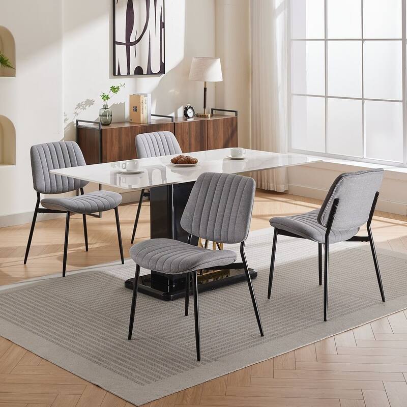 Retro Linen Dining Chairs Set of 2, Bentwood Back with Metal Legs