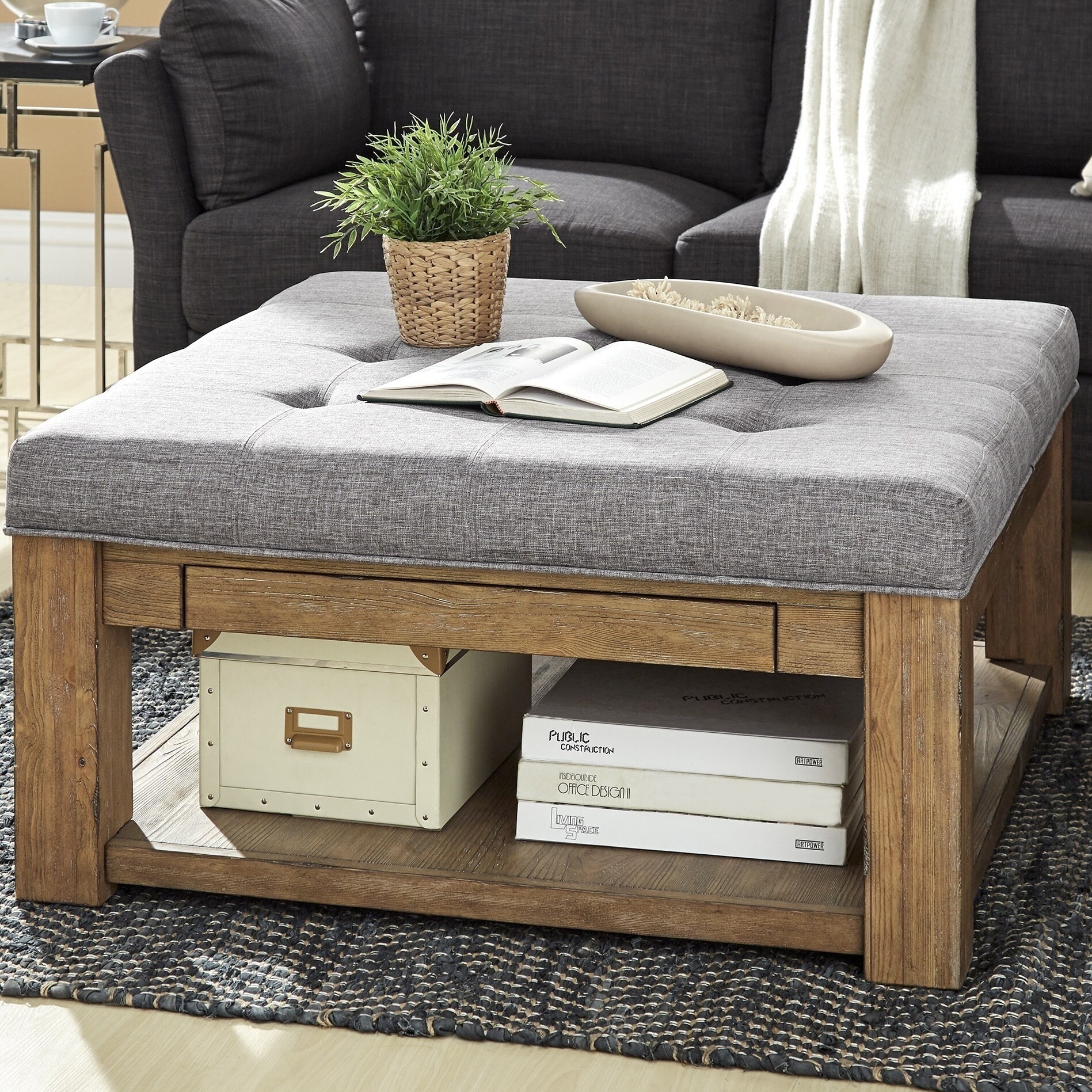 Lennon pine planked storage ottoman top coffee table by inspire q artisan